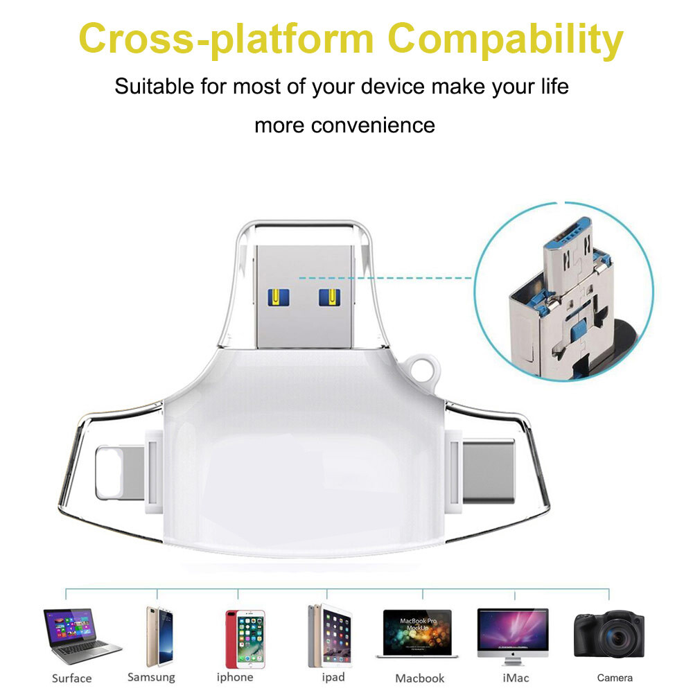 4 in 1 Card Reader Adapter USB Type-C 16G 32G 64G TF/SD Card for iphone Android