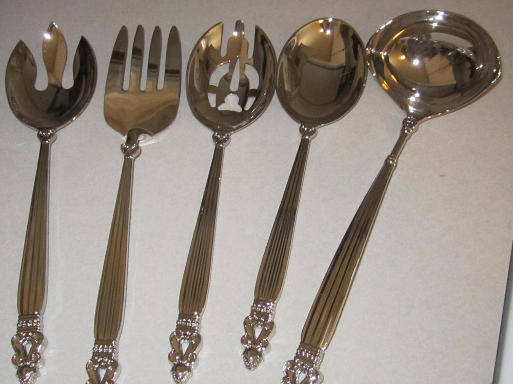 Godlinger Silver Plate Large Laddle, Serving Spoons, Fork 5 Pieces