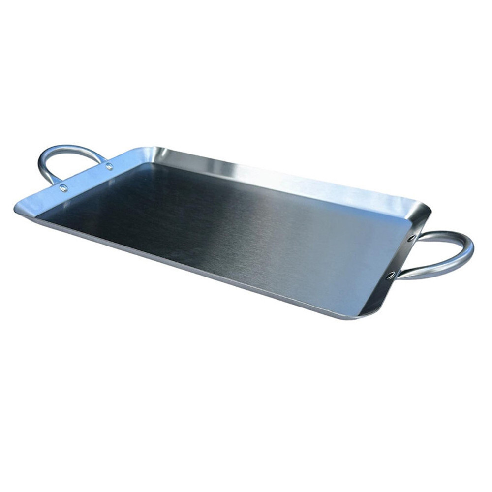 11.5" x 19" Stainless Steel Rectangular Serving Platter Ottoman Tray W/ Handles