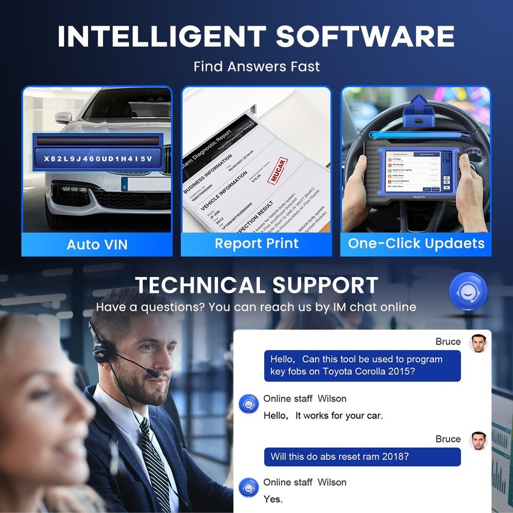 MUCAR VO7 Auto Diagnostic Tool Active Test Scanner ECU Code 28+Reset FREE Update