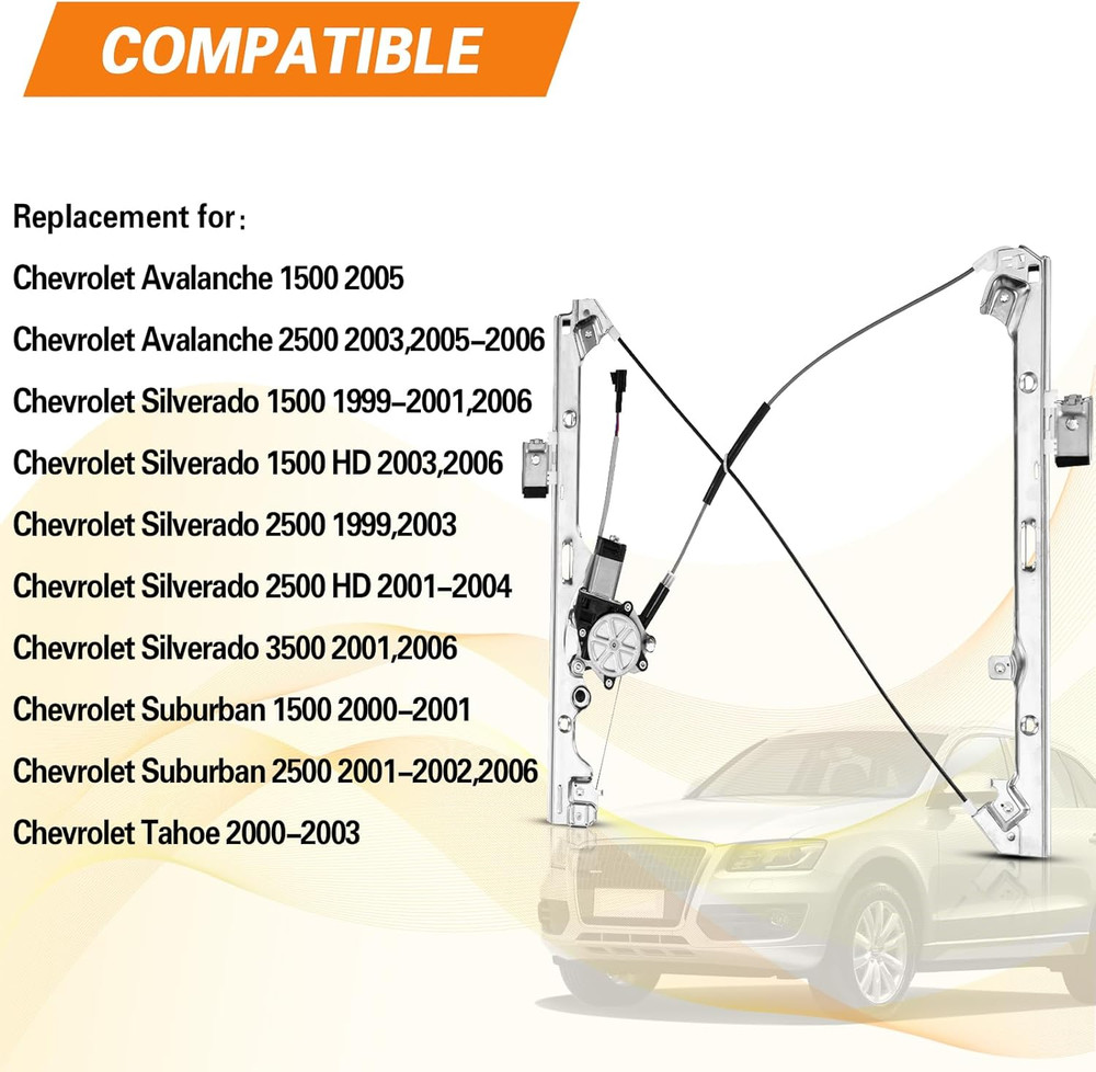 2001-04 Silverado 2500 1999-03 Silverado 1500 Front Left Window Regulator–Compat