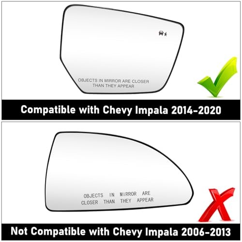 Compatible Chevy Impala Side Mirror Glass Right Passenger Side 2014-2020