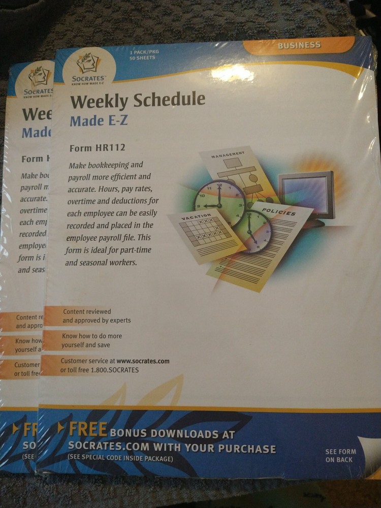 2 Pack Socrates Weekly Schedule Form HR112 New in Package