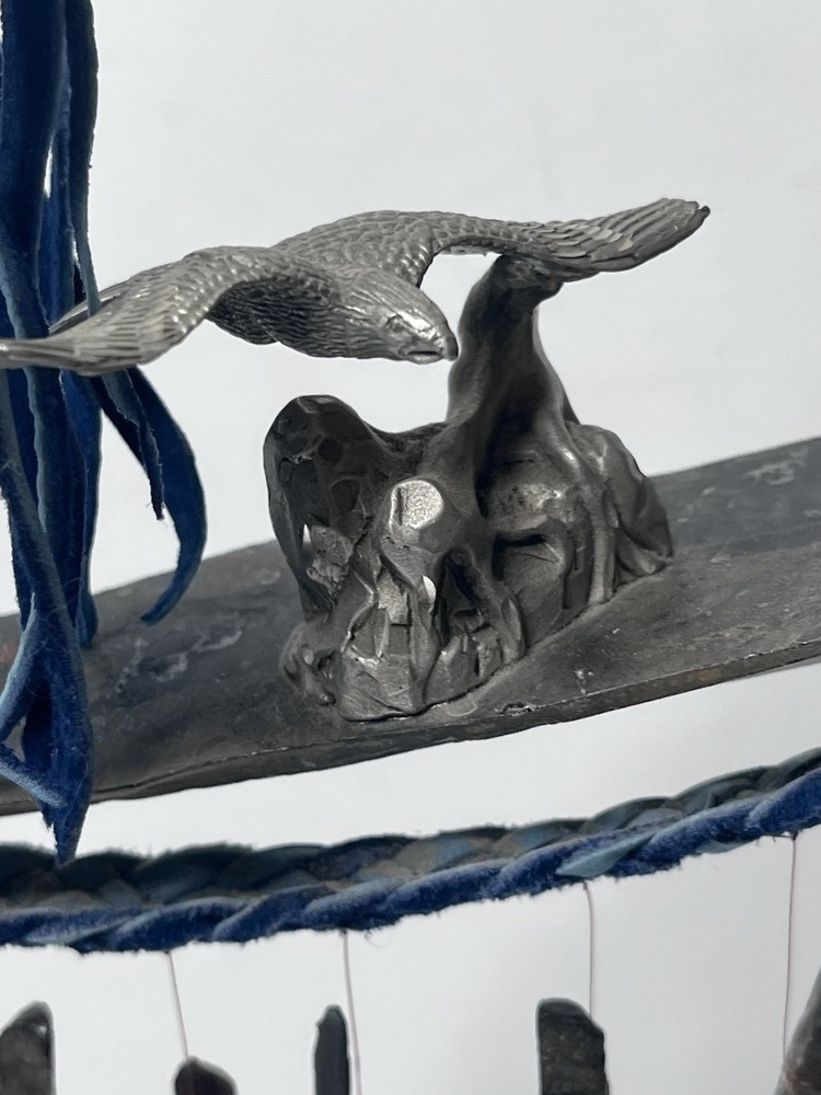 Handmade Obsidian Blue Braided Leather Strap Mental Eagle Windchime
