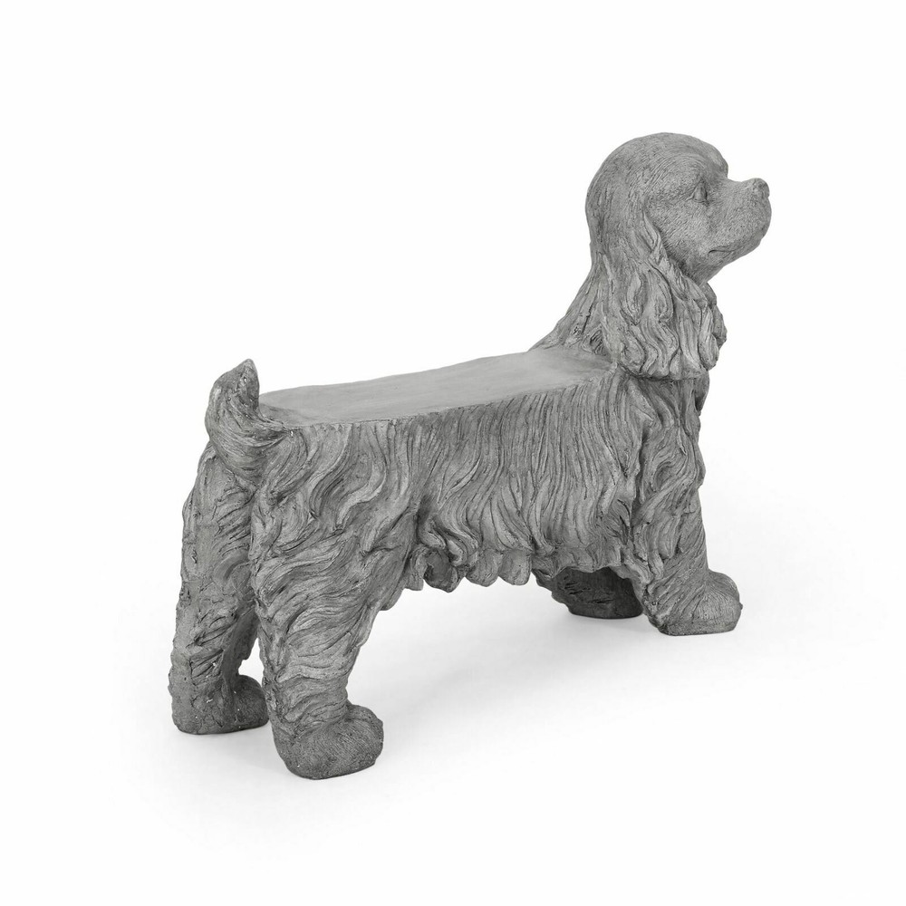 Outdoor Cast Stone Cocker Spaniel Dog Bench, Gray