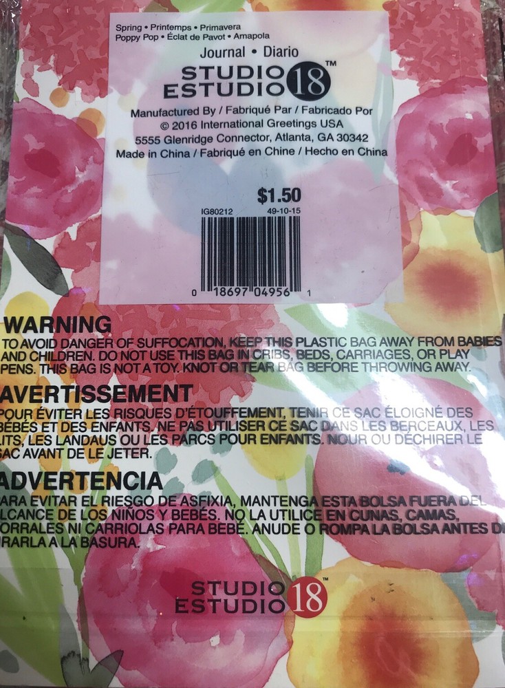 Studio Spring Poppy Pop Lined Journal 5” X 7” NEW