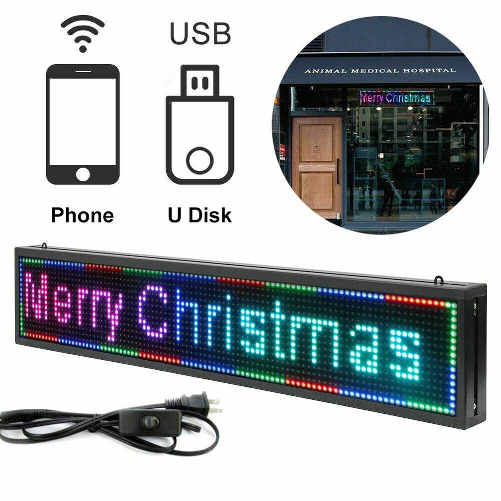 LED Sign 40" X 8"  Scrolling Message Display Board 7 Color Programmable