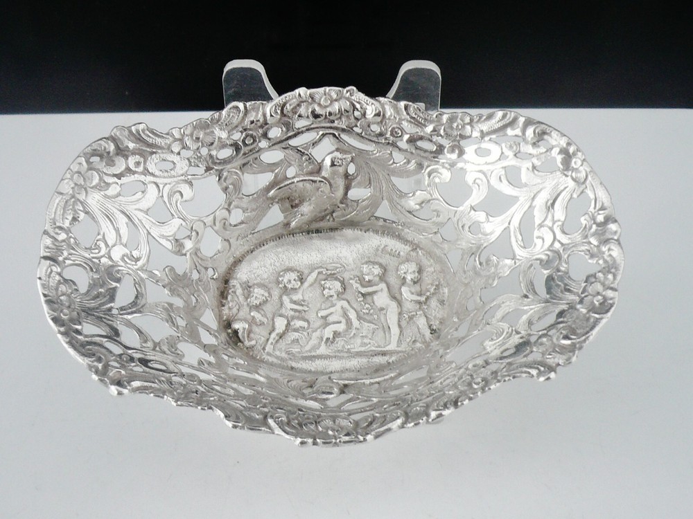 Antique Hanau Silver Openwork Cherub & Birds Dish c.1890