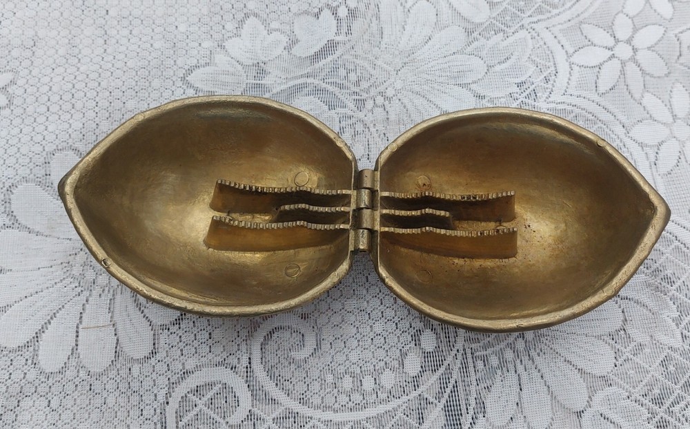 Brass Nutcracker Walnut Shaped Hinged  Vintage 1950's