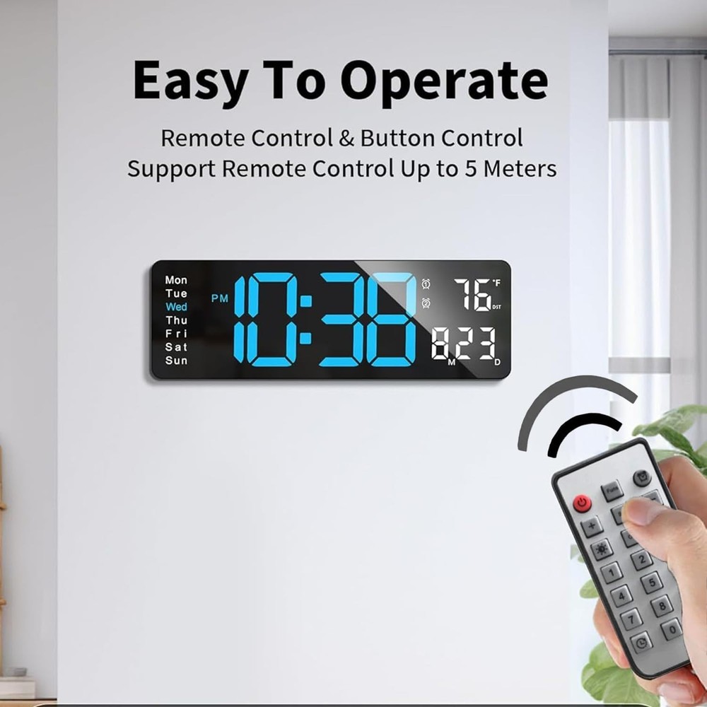 Digital Wall Clock, 16.5" Large Display Digital Clock with 10 RGB Color Changing