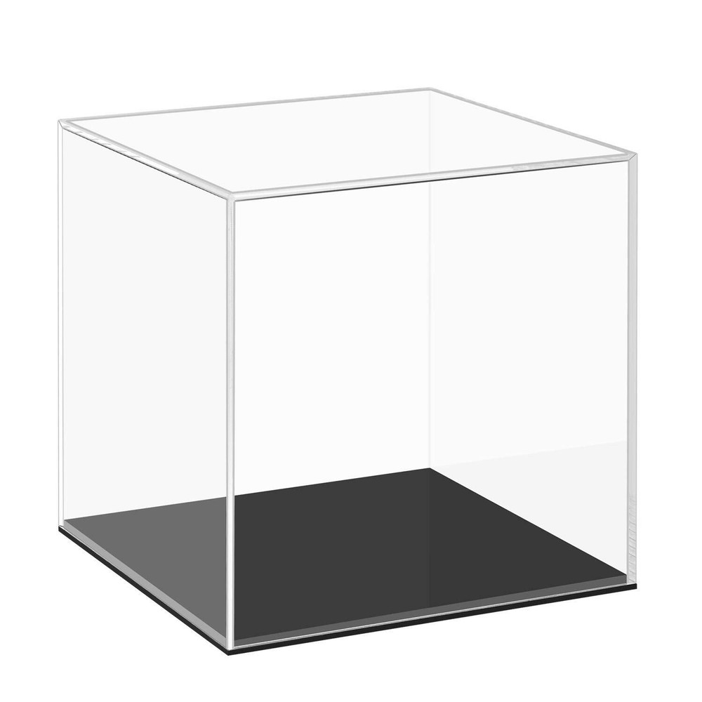 Fully Assembled Clear Square Acrylic Display Case with Black Base