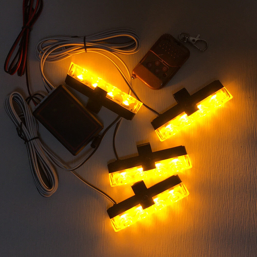 4x Car Front Grille LED Emergency Strobe Flash Warning Light Remote Control Kits