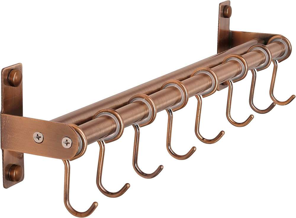 Pot Rack - Pots and Pans Hanging Rack Rail with 8 Hooks, Double Bars, Pot Hanger