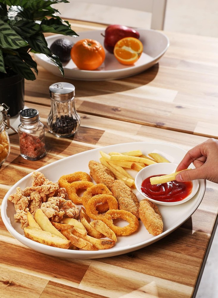 Sweese 2-Pack Porcelain Oval Serving Platters, White, Durable, Chip-Resistant