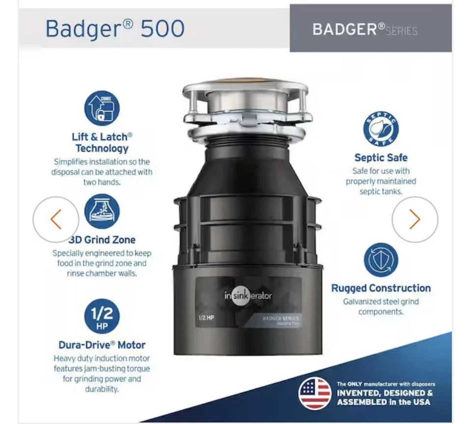 InSinkErator Badger 500 1/2 HP Continuous Feed Garbage Disposal