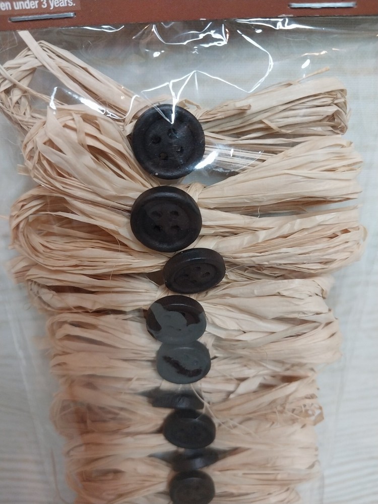 New! 12 Natural Raffia Bows Black Button Rustic Country Crafts Decor Fall Easter