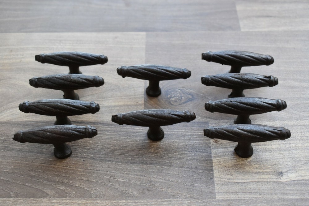 Vintage cast iron door knobs cabinet drawer door handle pull rustic 10 pcs