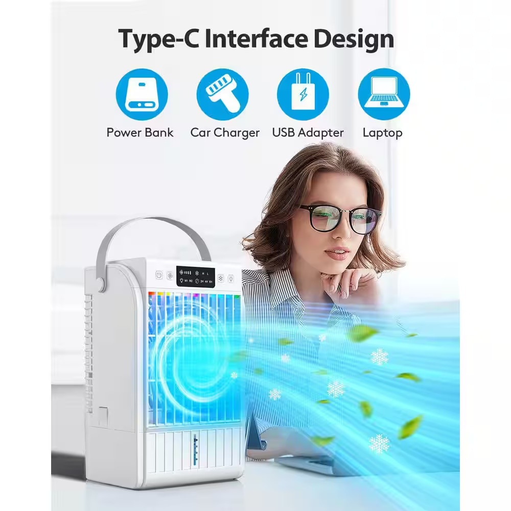 Portable Air Conditioner with 4-In-1 Function, 7 - Color Light, Extended Runtime