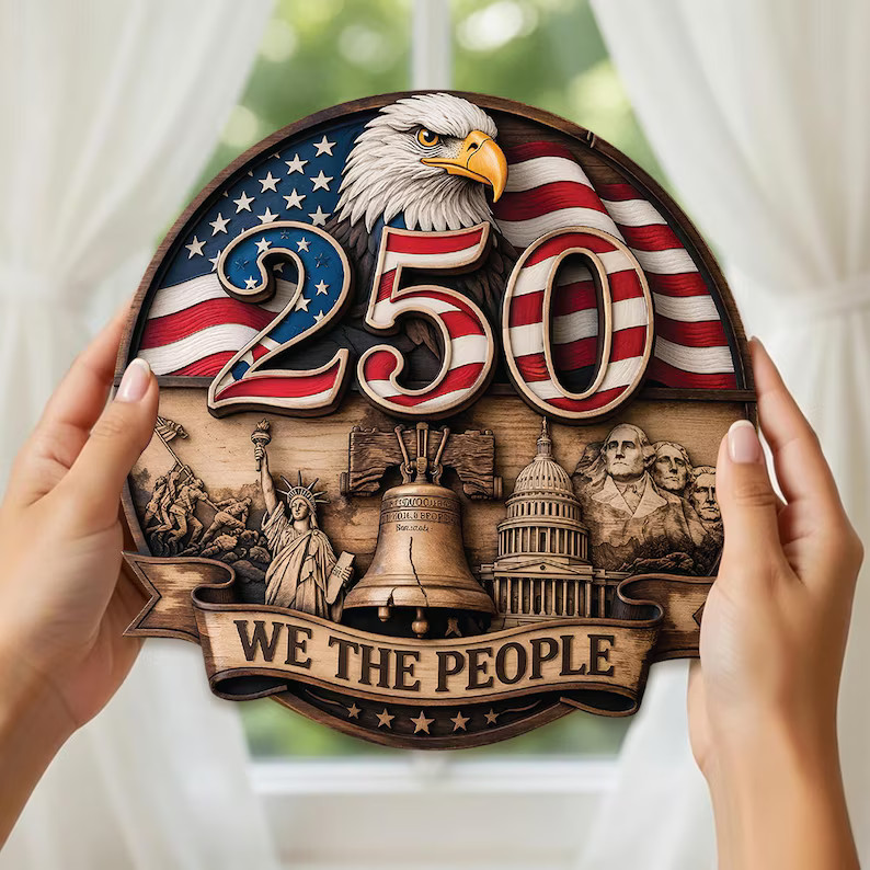 USA 250th Anniversary Wall Sign with Rope