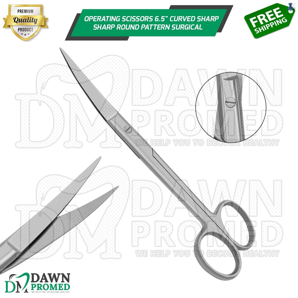 Operating Scissors 6.5" Curved Sharp Sharp Round Pattern Surgical Instruments
