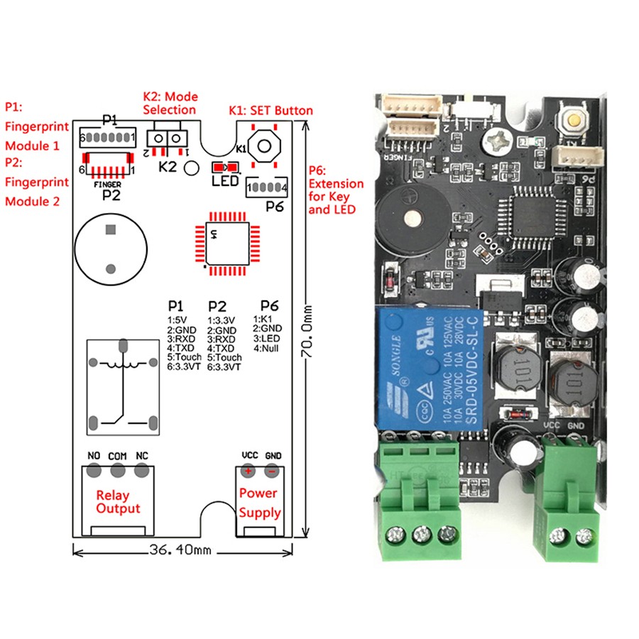12V Universal Fingerprint Control Board Fingerprint Module LED One Key Start