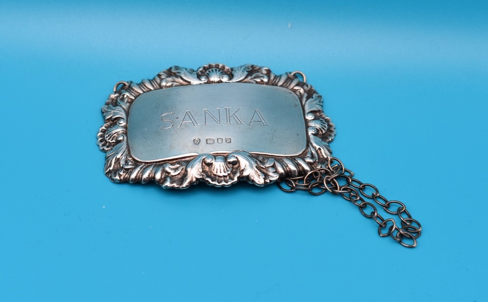 925 Sterling Silver Sanka Decanter Label