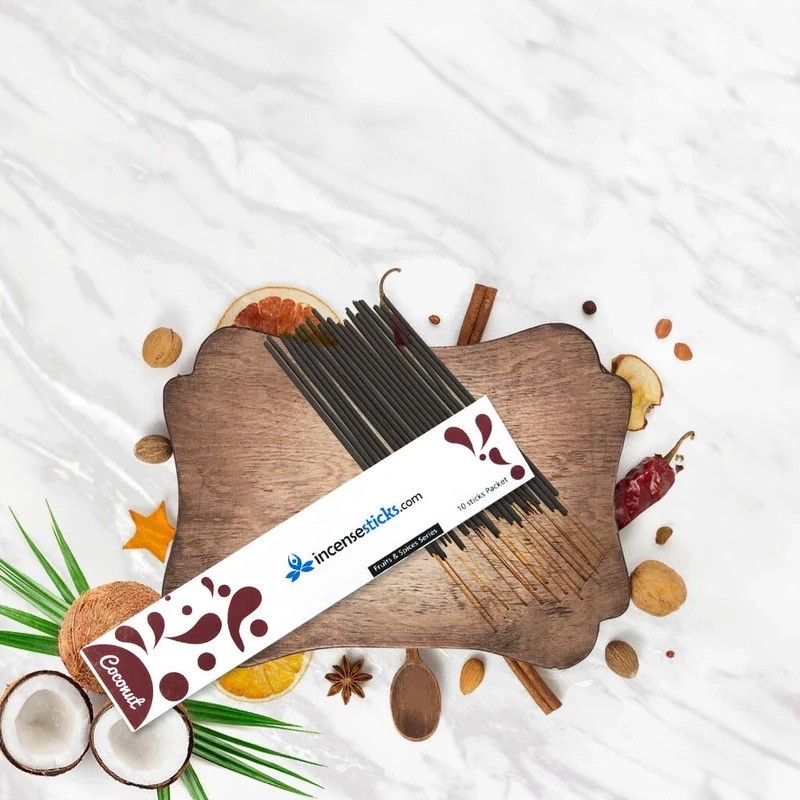 Coconut Incense 8" inch 10 Sticks Pack: 1 Pack