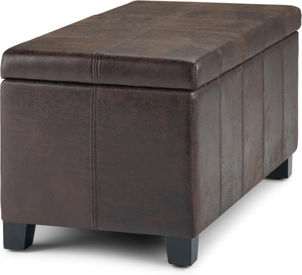 Dover Storage Ottoman Bench - 36 Inch Wide Upholstered Vegan Leather Rectangular