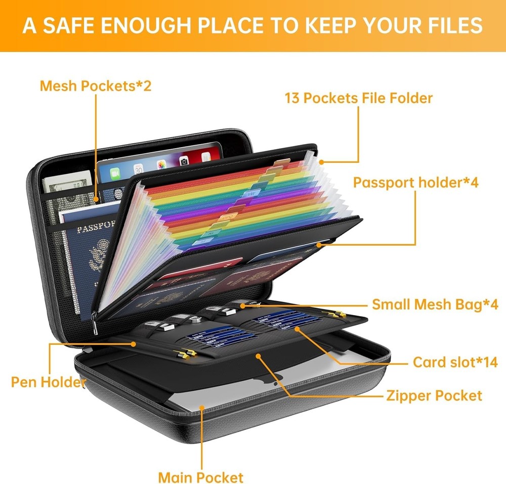 DocSafe Fireproof File Organizer with Lock, Hard-Shell Case Fireproof Document
