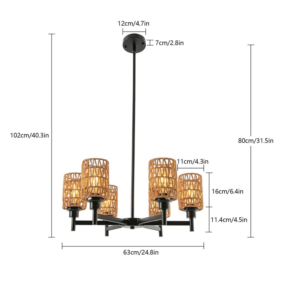 24.8" 6-light Rustic Retro Ceiling Light Ceiling Mount Lamp Dimmable Chandeliers