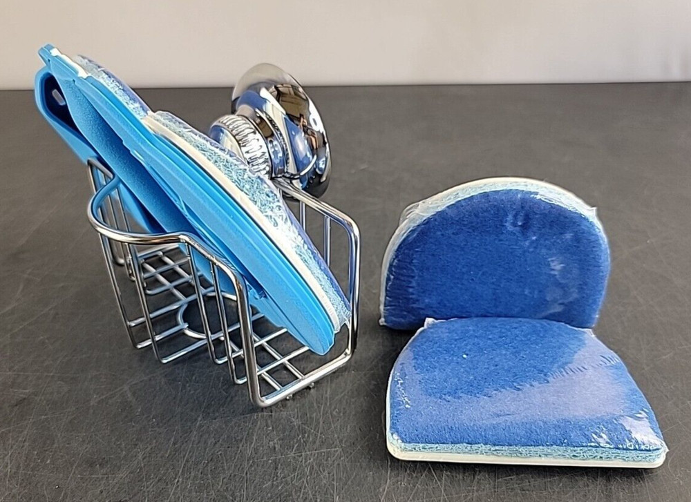 KitchenWise Skrub Blue Knife Cleaner Kitchen Scrub Set - Holder & 2 Extra Pads