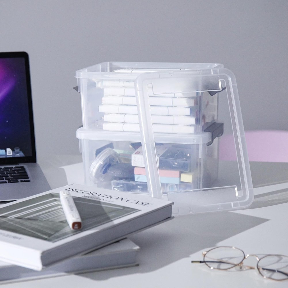 3.2 Qt Clear Storage Bins with/ Lids Stackable Organizer 6 Pack