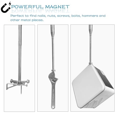 Telescoping Pickup Tool Magnetic Pole with 3 Hooks, 10 FT Telescopic Push Pull