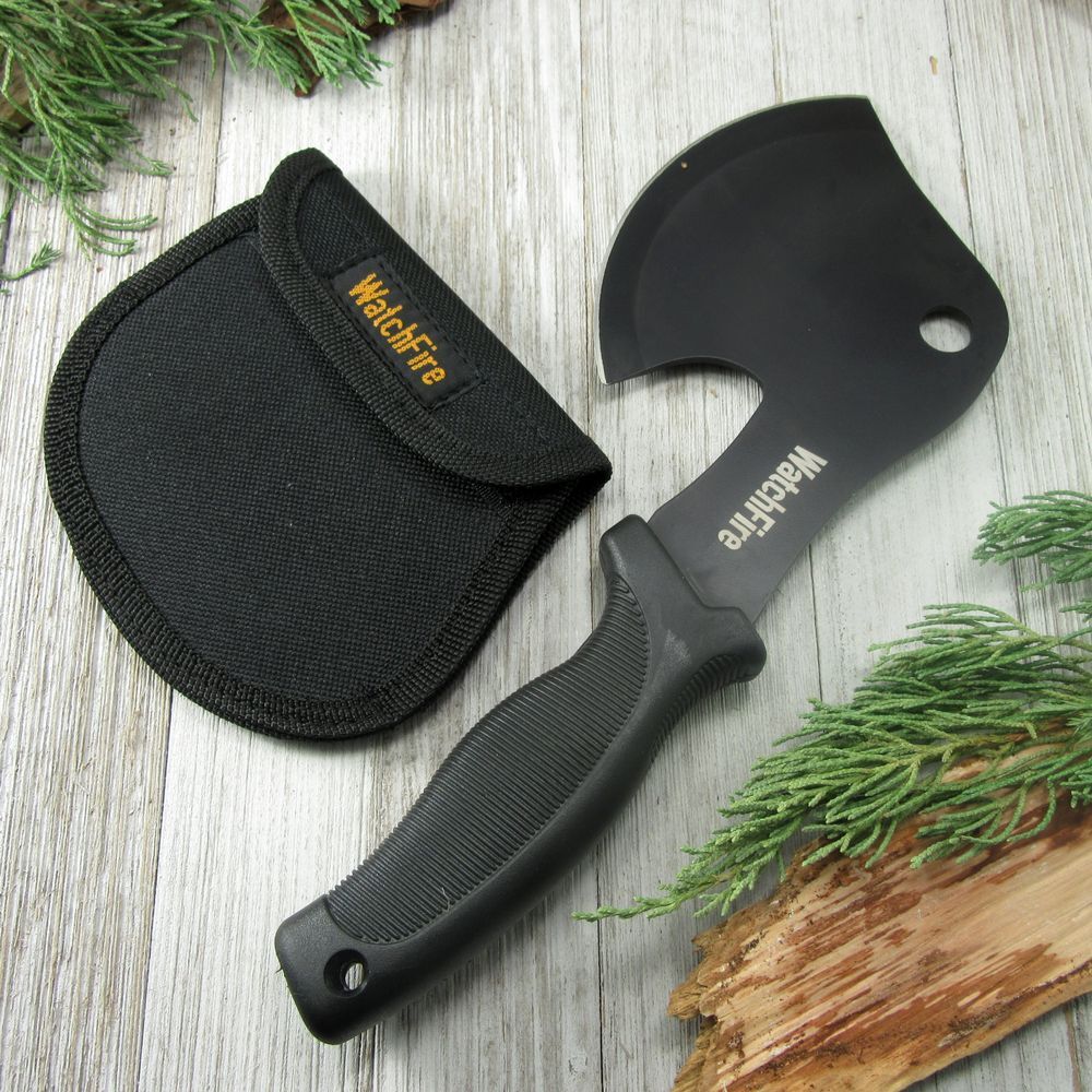 WatchFire Camping Hatchet 9" Fixed Blade Axe Black Rubber Handle + Nylon Sheath