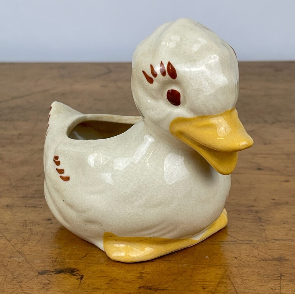 Vintage Anthropomorphic Little Duck With Eyelashes Ceramic Planter 6”