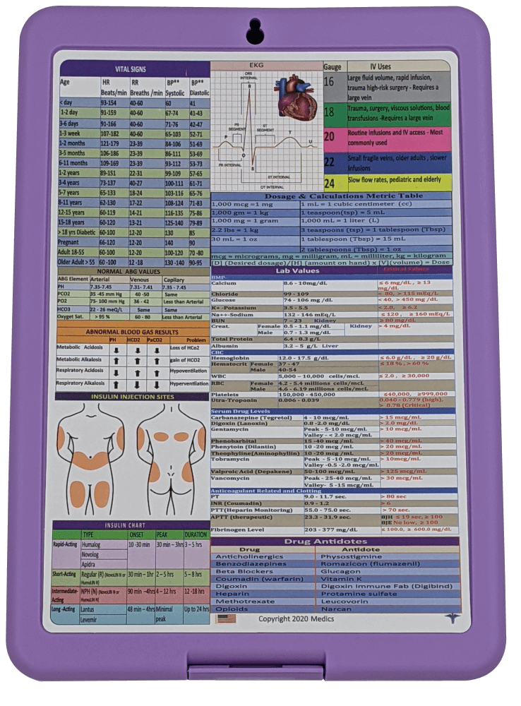 Nursing Clipboard -PURPLE -reference sheets -great for clinical
