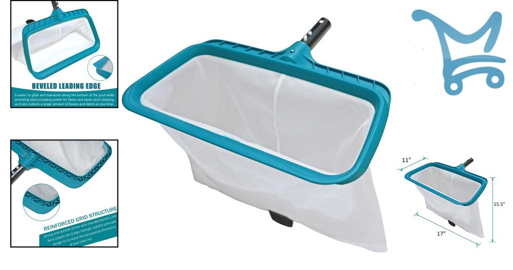 Pool Skimmer Net Heavy Duty Pool Leaf Rake 17in Nylon Mesh Pool Cleaner