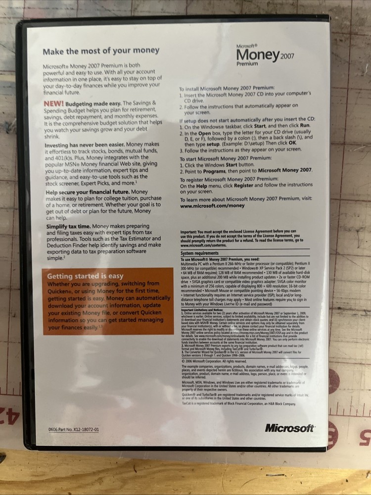 Microsoft Money Premium 2007 Windows; EUC
