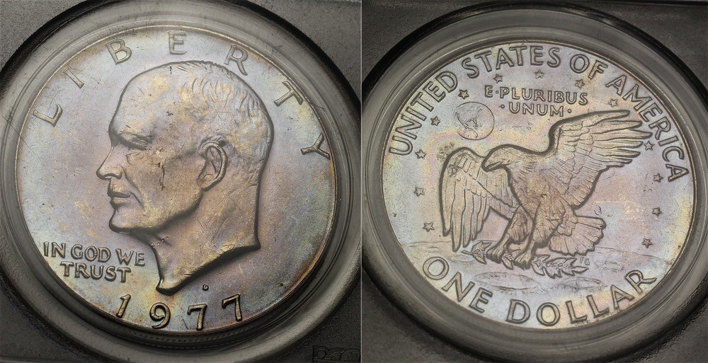1977-D Eisenhower Ike Dollar PCGS MS-65 - Nice Pastel Toning!
