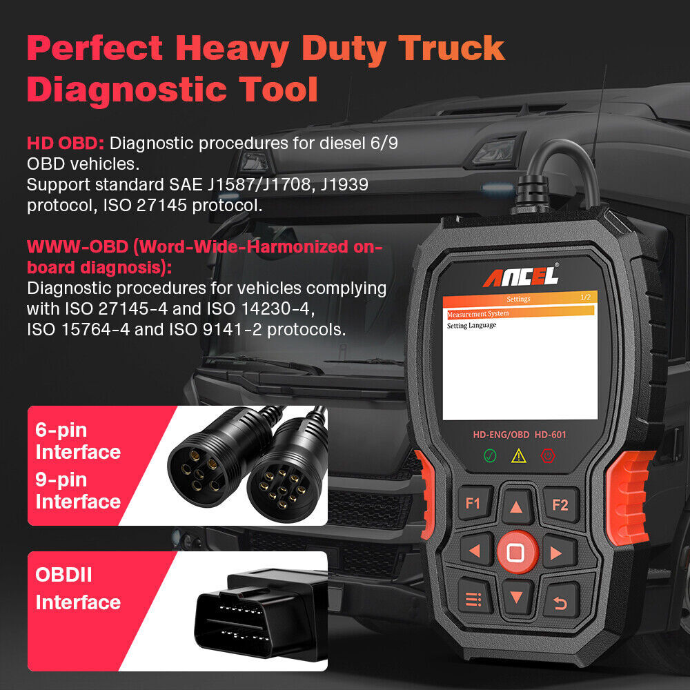 ANCEL HD601 Heavy Duty Truck Diagnostic Scanner Tool Code Reader Reset DPF ABS