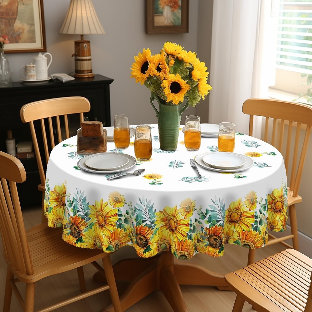 Eikione Sunflower Round Tablecloth 60" (Round), Branches