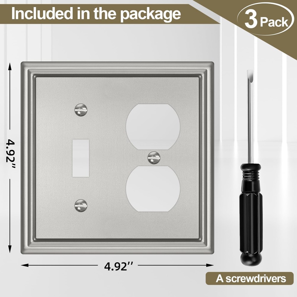 Combination Metal Light Switch Covers Wall Plate, 1 Toggle/1 Duplex Switch Pl...
