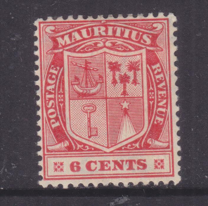 MAURITIUS, 1910 Arms, Mult. CA, 6c. Carmine, lhm.