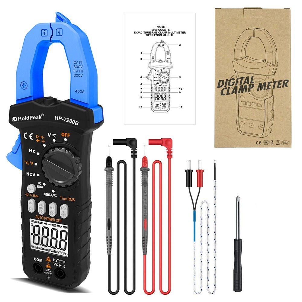 Digital Clamp Meter TRMS Multimeter AC DC Current Ohm Amp Volt Tester 6000Counts