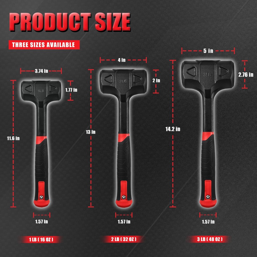 YIYITOOLS 3-Piece Dead Blow Hammer Set, Black