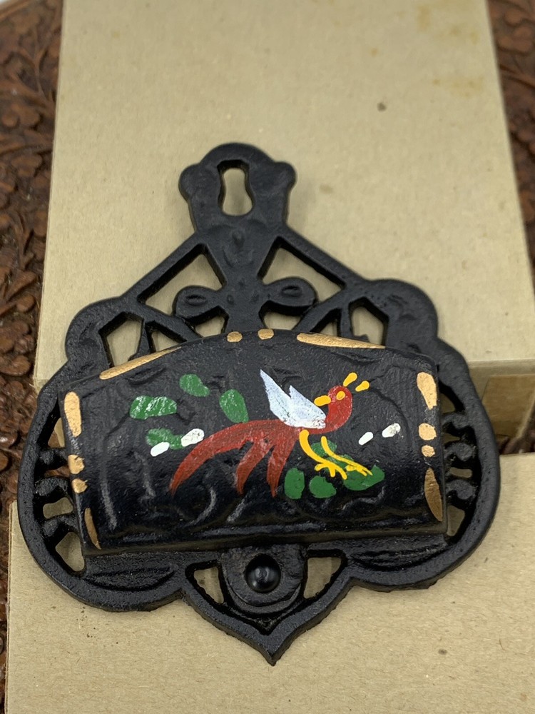 John Wright Wall Match Box Holder Antique Heavy Cast Iron Vintage Rustic Decor