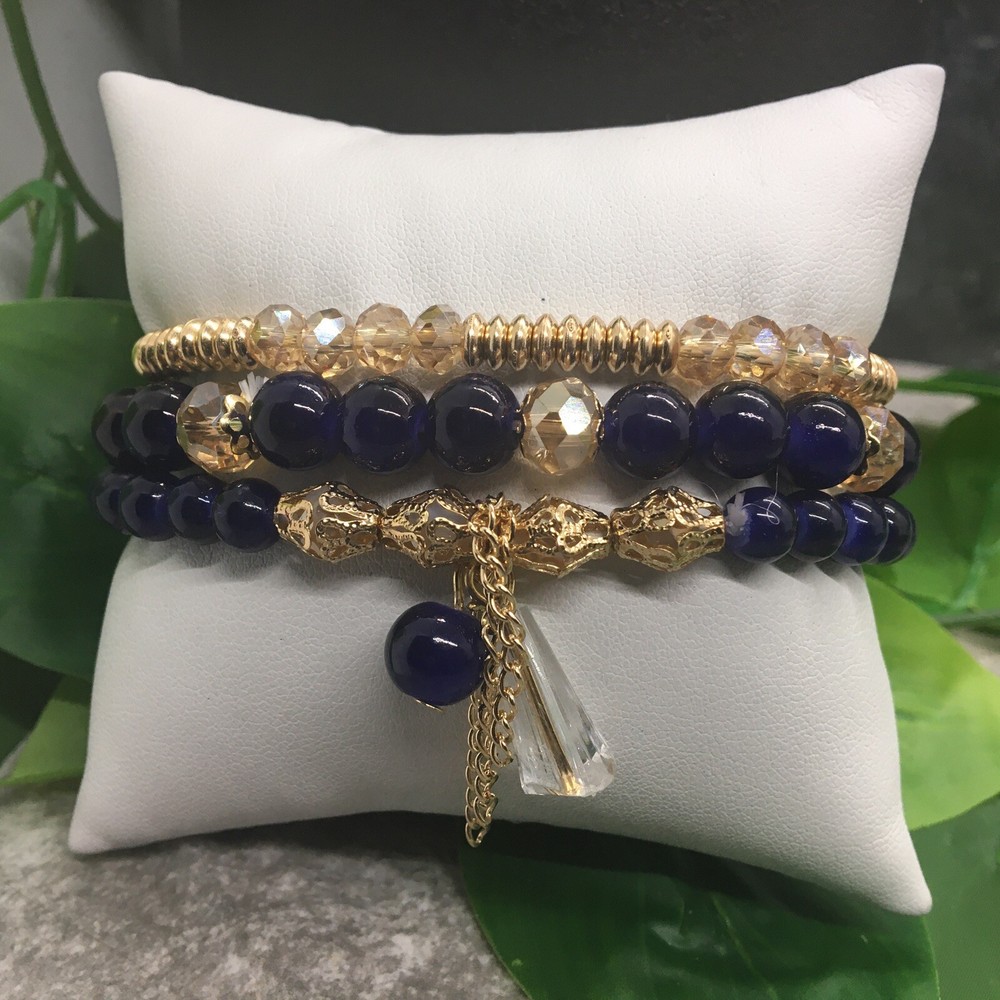 3 PC Handmade Bohemian Beaded Stackable Stretch Bracelet Set New Free Ship 7746
