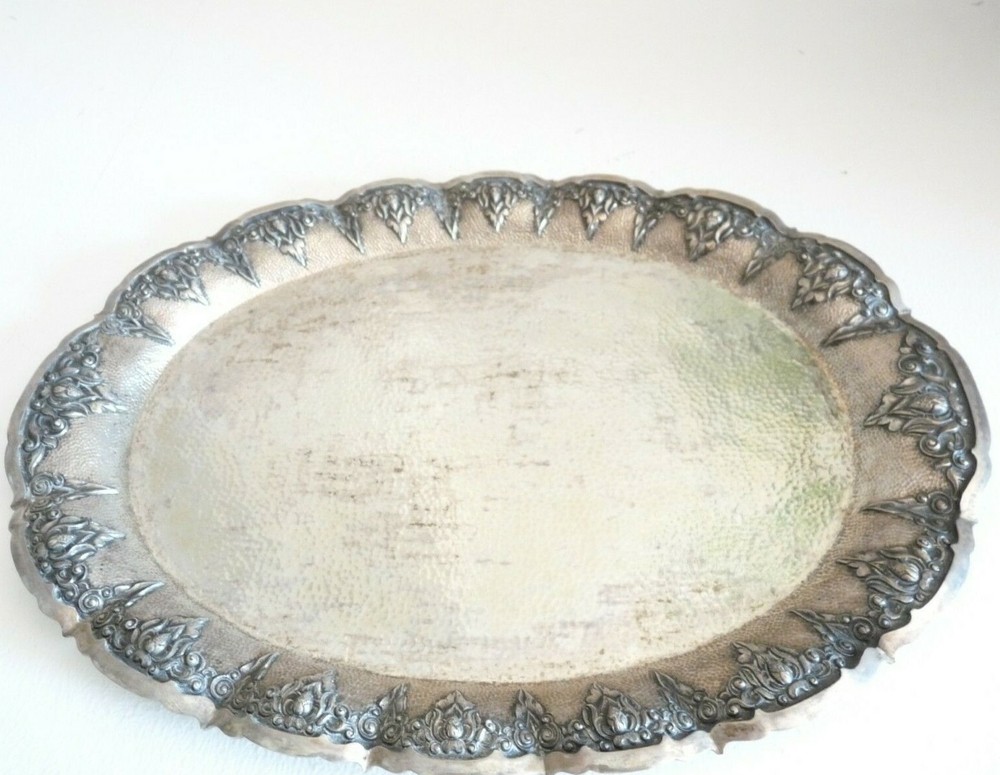 Antique Vintage 1940s Indonesia Java Silver Tray 850 Djokja Flat