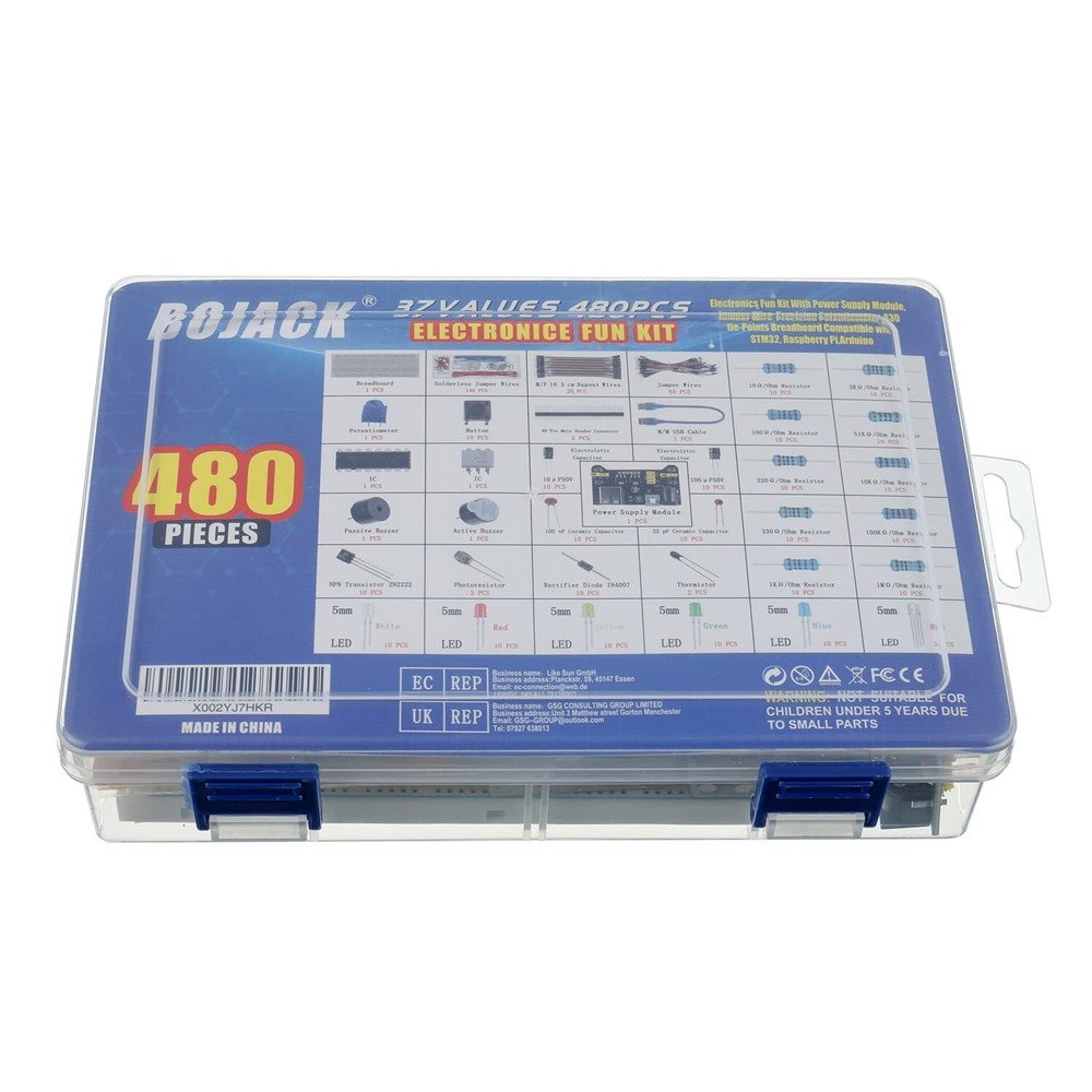 37 Values 480 Pcs Electronics Component Fun Kit with Power Supply Module Jump...