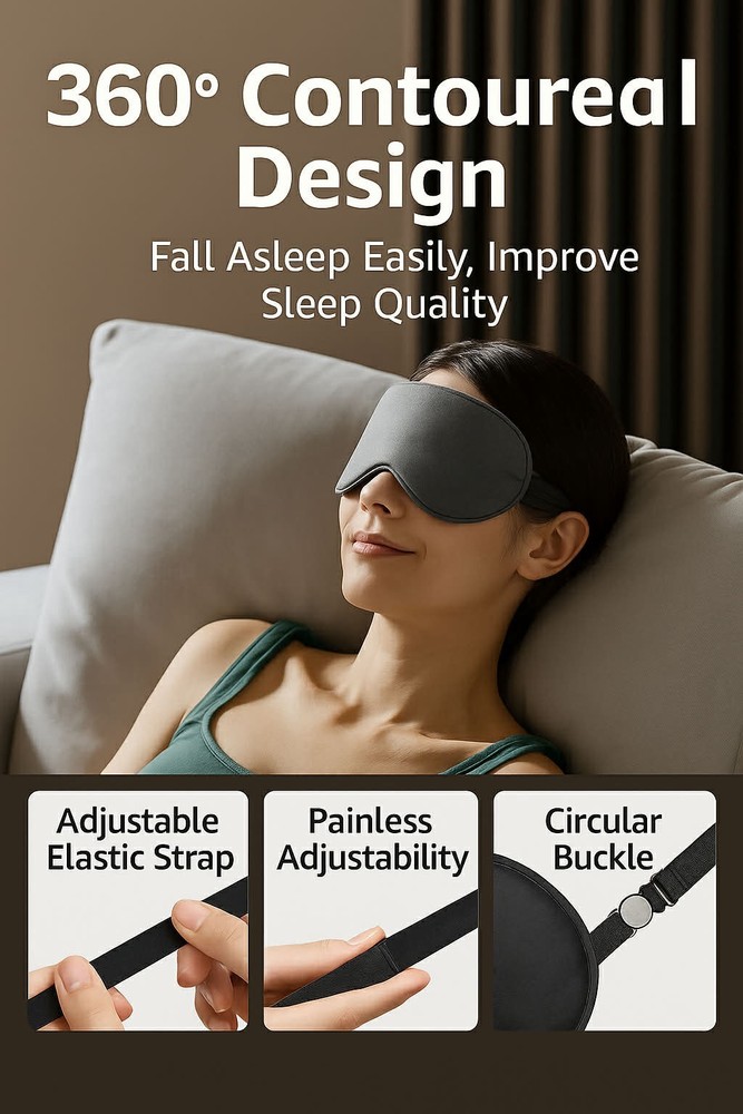 2PCES Silk Sleep Mask for Sleeping, Soft Adjustable Blindfold, Light Blocking